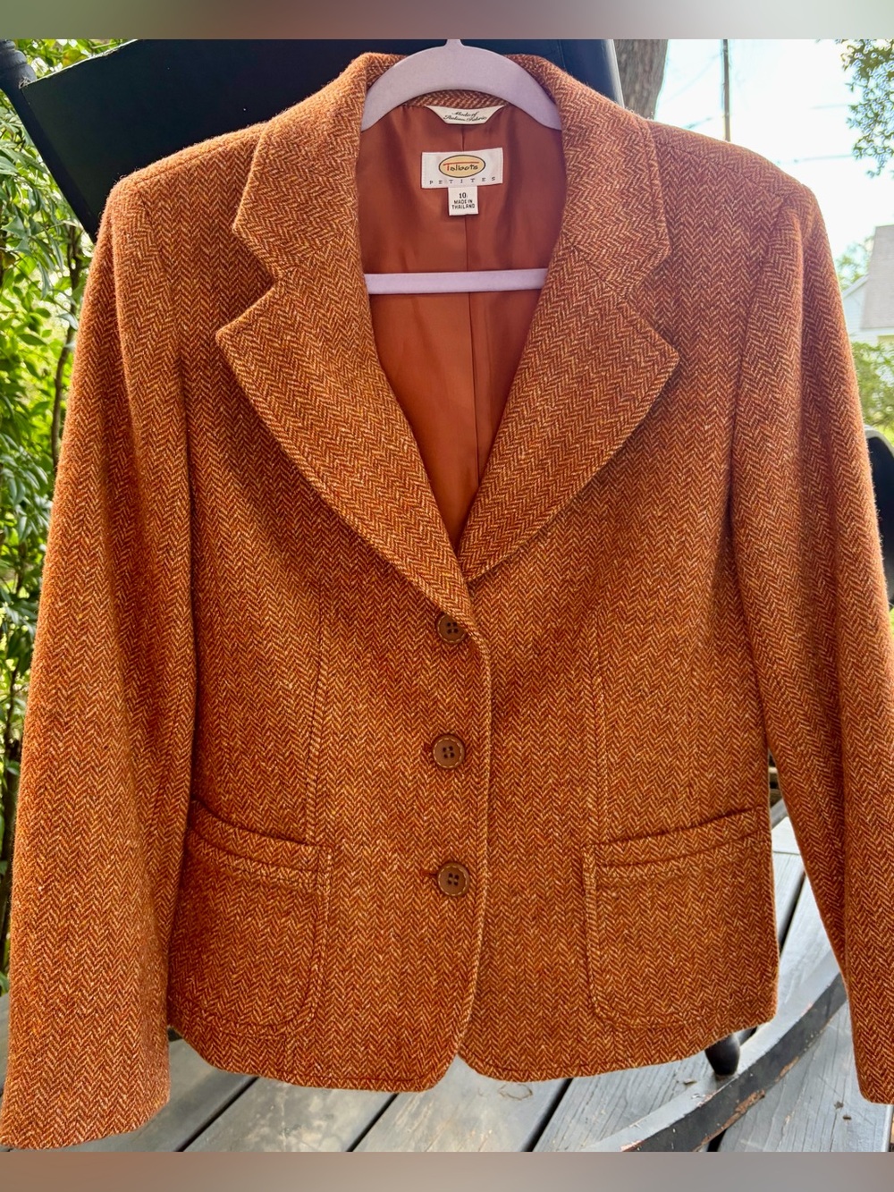 EUC!! TALBOTS Women's Orange Herringbone Wool Blend Blazer